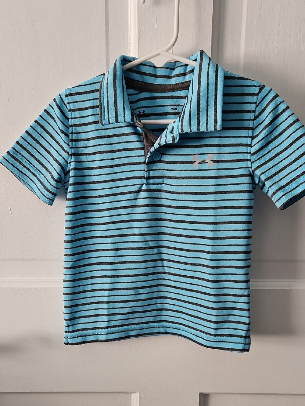 Under Armour Light Blue and Black Striped Polo for Kids